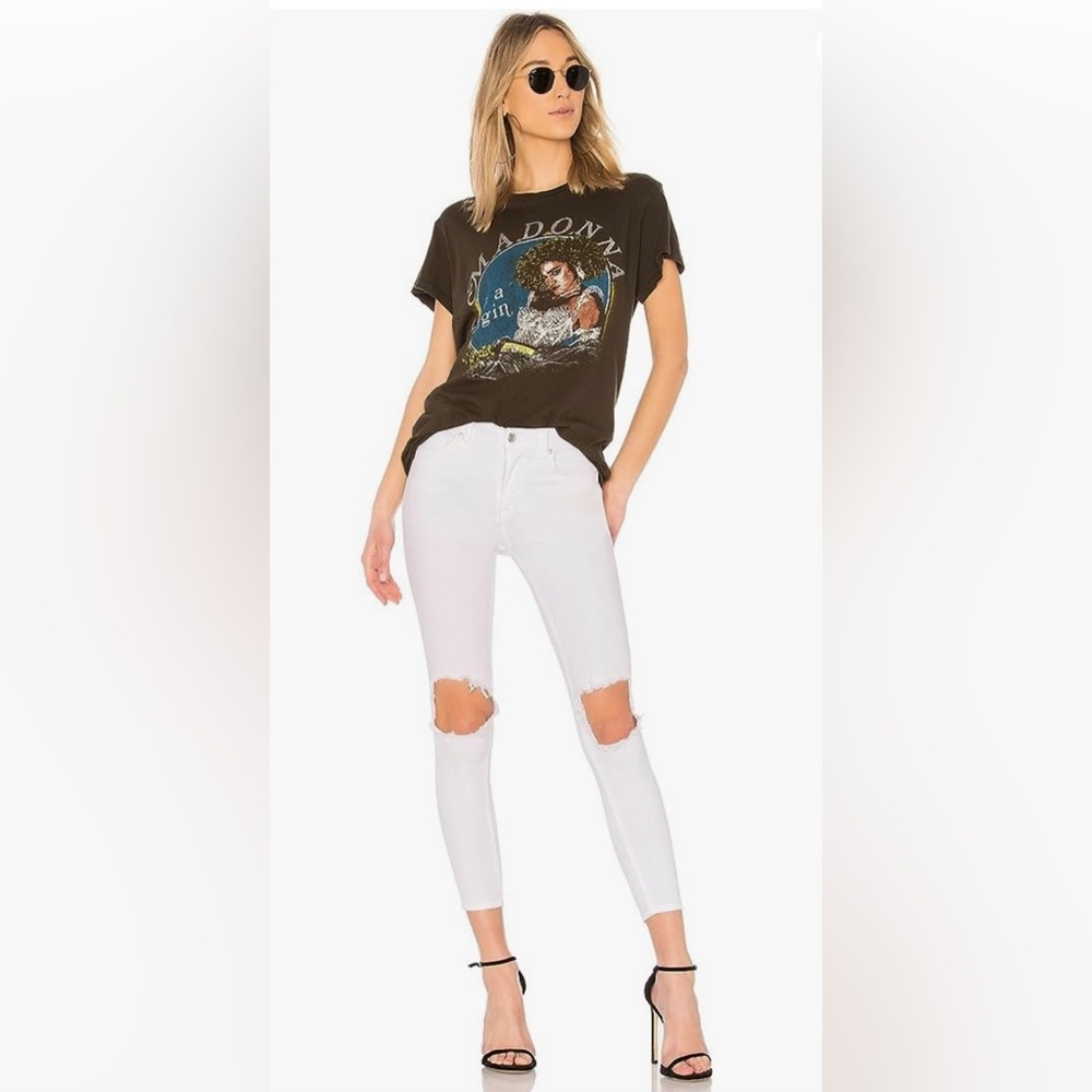 Free People High Rise Busted White Busted Distressed Skinny Jeans, Size 24
